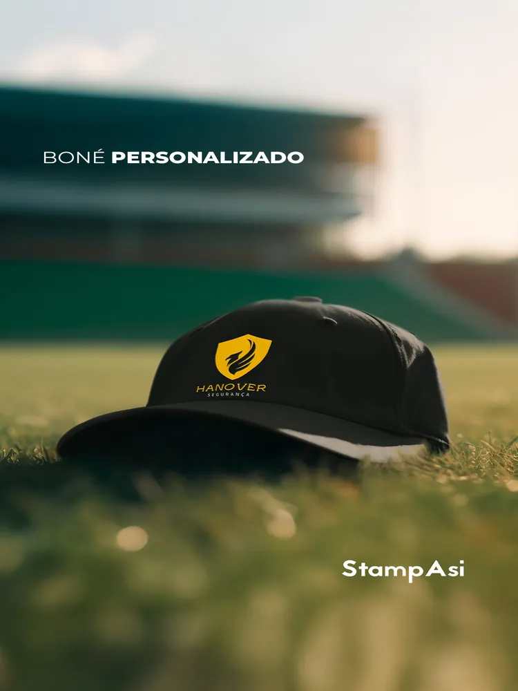 Boné preto personalizado com bordado dourado
