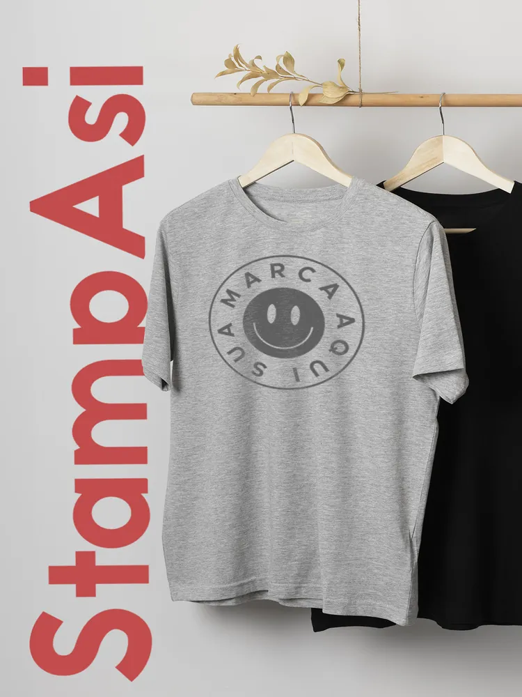 Camiseta cinza personalizada com estampa circular